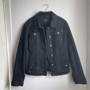 Black Denim Jacket-Ornate Buttons-Platinum Gold-size L